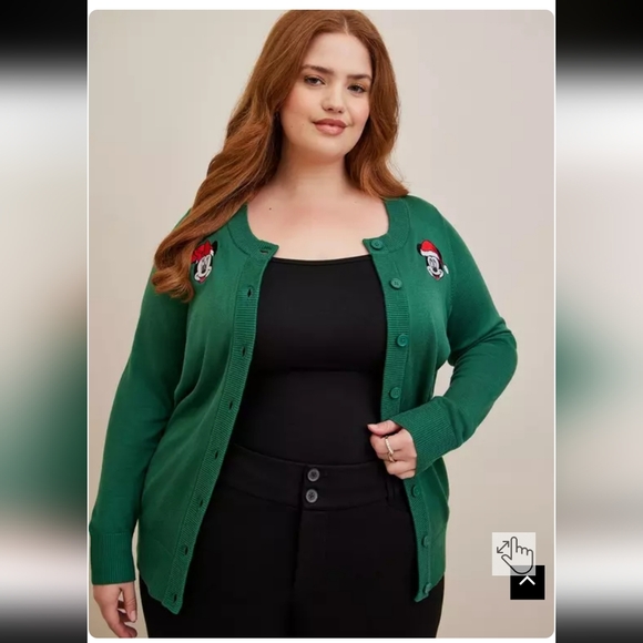 Disney Sweaters - Torrid Disney Women's Green Cardigan Mickey Embroidery Size 3X 22-24 Christmas